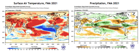 La OMM advierte que durante el período de febrero a abril de 2021 las temperaturas terrestres estarán por encima de lo normal en la mayor parte del mundo