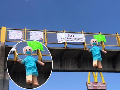 Con piñata de Mónica Rangel, expresan repudio a la candidata de MORENA