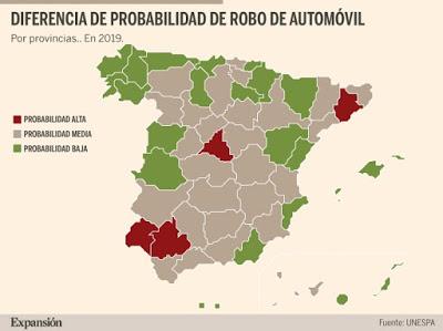 Perfil del coche robado: gama media-baja, veterano y del centro-sur de España