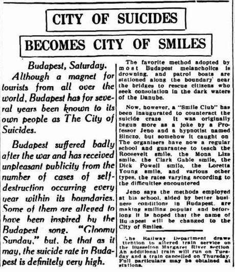 Het Leven, Life, Sunday Times Perth, tabloides, fake news, noticias falsas, sensacionalismo, periodismo amarillo, periodismo gráfico, club de las sonrisas, Budapest, suicidios, Danubio, la canción húngara del suicidio.