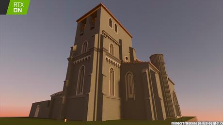 Réplica en Minecraft RTX: Iglesia de Santiago Apostol de Villamoron, Burgos, España.