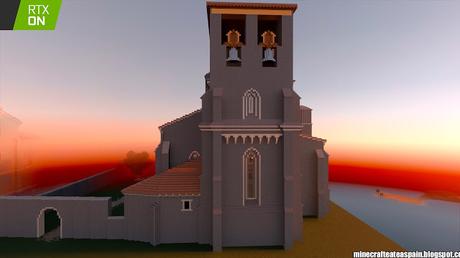 Réplica en Minecraft RTX: Iglesia de Santiago Apostol de Villamoron, Burgos, España.