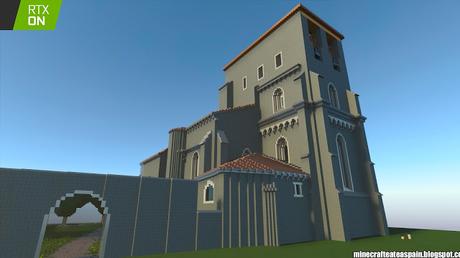 Réplica en Minecraft RTX: Iglesia de Santiago Apostol de Villamoron, Burgos, España.