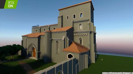 Réplica en Minecraft RTX: Iglesia de Santiago Apostol de Villamoron, Burgos, España.