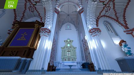 Réplica en Minecraft RTX: Iglesia de Santiago Apostol de Villamoron, Burgos, España.