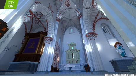 Réplica en Minecraft RTX: Iglesia de Santiago Apostol de Villamoron, Burgos, España.