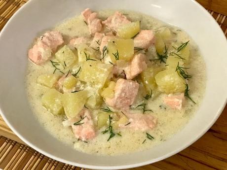 Receta de patatas con salmón.