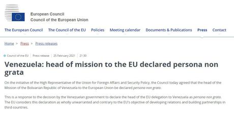 UE responde al gobierno de Venezuela y declara persona “non grata” a la delegada de Caracas