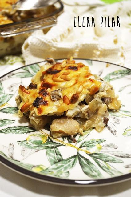 Gratinado de ñoquis con tofu y setas Gratinado de ñoquis con tofu y setas