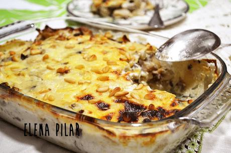 Gratinado de ñoquis con tofu y setas Gratinado de ñoquis con tofu y setas