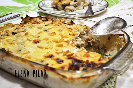 Gratinado de ñoquis con tofu y setas Gratinado de ñoquis con tofu y setas