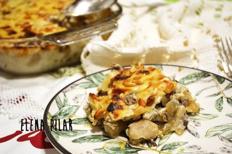 Gratinado de ñoquis con tofu y setas Gratinado de ñoquis con tofu y setas