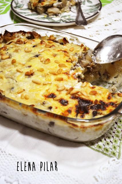 Gratinado de ñoquis con tofu y setas Gratinado de ñoquis con tofu y setas