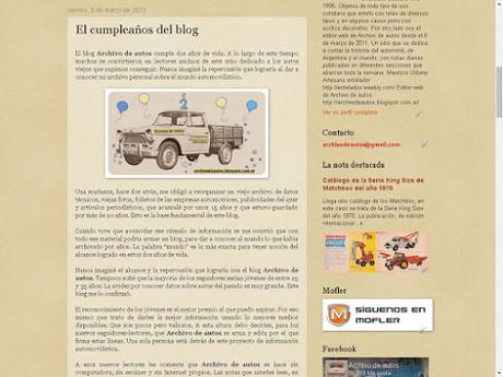 Décimo aniversario del blog de Archivo de autos