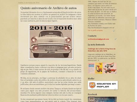Décimo aniversario del blog de Archivo de autos
