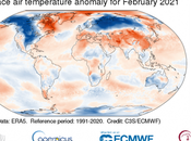 nivel mundial, febrero 2021 estuvo cerca promedio 1991-2020, pero frío últimos años