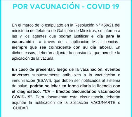 Licencia por Vacunación COVID 19