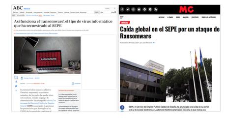 Ataques Ransomware SEPE en la prensa.