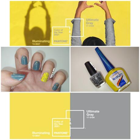 Manicura en gris y amarillo, los colores Pantone del 2021