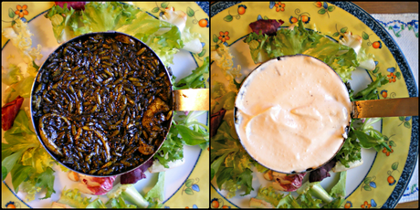 Arroz negro con gambas y chipirón: Emplatado Arroz negro con gambas y chipirón: Emplatado