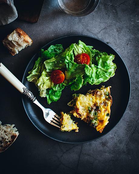 Frittata de jamón, guisantes y parmesano Frittata de jamón, guisantes y parmesano