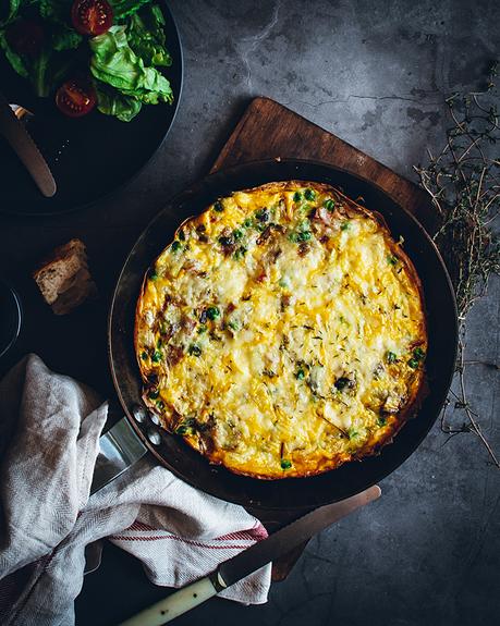 Frittata de jamón, guisantes y parmesano Frittata de jamón, guisantes y parmesano