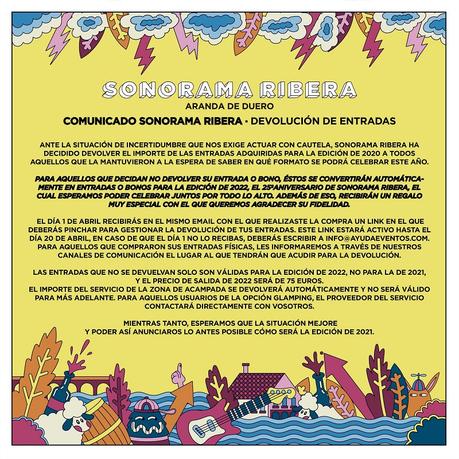 El Sonorama devuelve el dinero de las entradas y abonos comprados para 2020