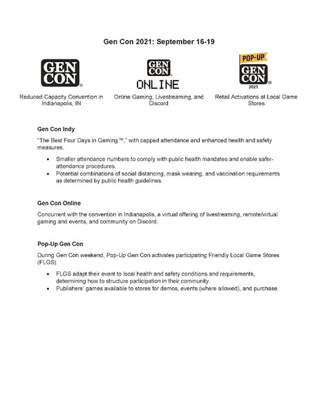 Hay Gen Con Indy 2021, pero dividida en tres secciones