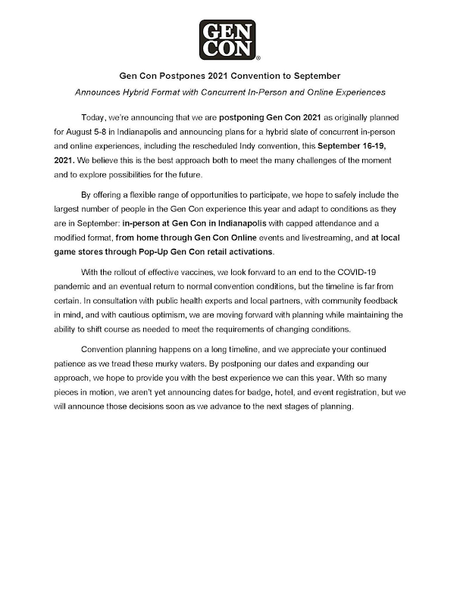 Hay Gen Con Indy 2021, pero dividida en tres secciones