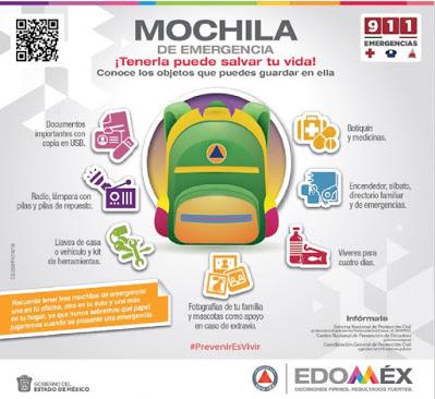 REITERA PROTECCIÓN CIVIL EDOMÉX LLAMADO A PREPARAR MOCHILA DE EMERGENCIA