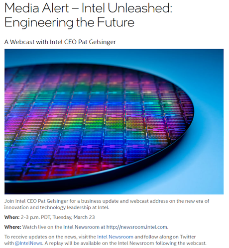 Intel anuncia importante Webcast para el 23 de Marzo Intel anuncia importante Webcast para el 23 de Marzo