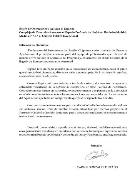 La correspondencia de la Cofradía Virgen de la Luna y las misiones Apolo forman parte de la historia de NASA