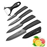 Cadrim Cuchillos Chef, Cuchillos de Cocina de Cerámica,Cuchillos de Cerámica para Cortar Carne de Verduras de Fruta 5pcs / Set Negro