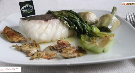 Bacalao skrei confitado con pakchoi y alcachofas en dos texturas, receta ganadora del 1er Concurso #CookingSkrei de Mar de Noruega