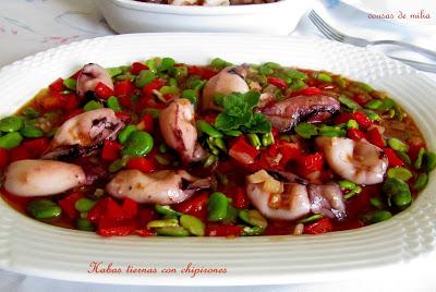 Habas tiernas con chipirones Habas tiernas con chipirones