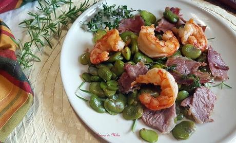 Habas con jamón y langostinos Habas con jamón y langostinos