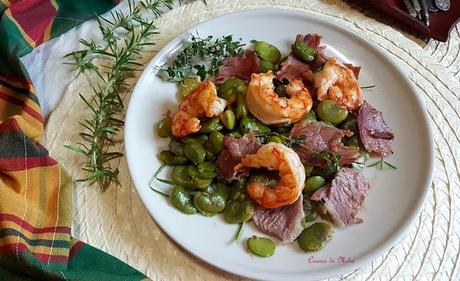 Habas con jamón y langostinos Habas con jamón y langostinos