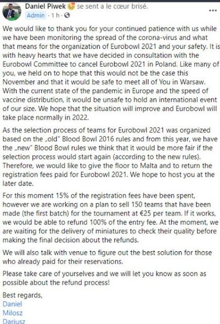 EuroBowl 2021 cancelado y pasado a 2022