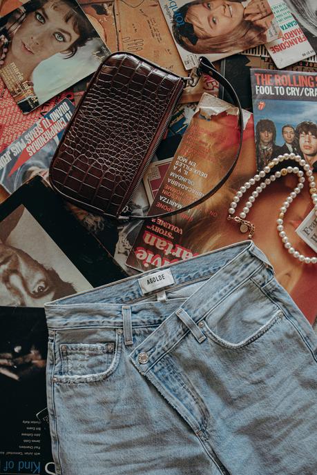 Private party at home Must-loved denim wearing Agolde jeans and cropped sweatshirt at home