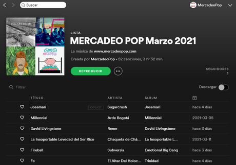 Las playlists de Mercadeo Pop en Spotify: marzo de 2021