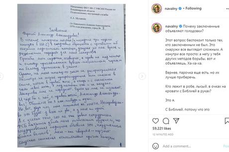 Navalni inició huelga de hambre en prisión de Rusia