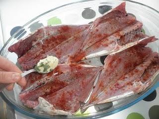 Chicharros a la vizcaína con patatitas y el postre