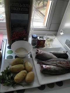 Chicharros a la vizcaína con patatitas y el postre