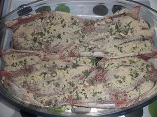 Chicharros a la vizcaína con patatitas y el postre