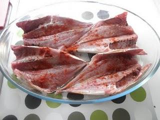 Chicharros a la vizcaína con patatitas y el postre