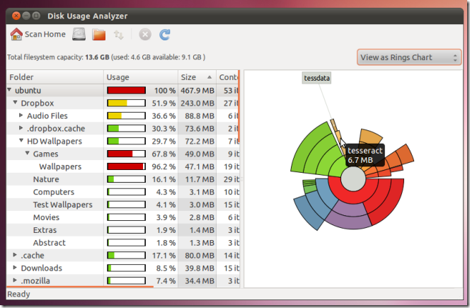 Baobab (Analizador de uso de disco) para Ubuntu