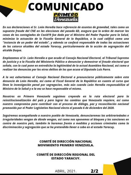Primero Venezuela desenmascara a gobernador de Yaracuy ante presunto fraude del CNE el 6D denunciado por él