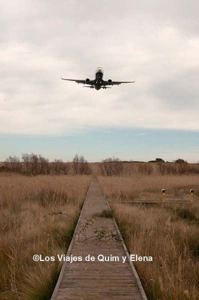 Un avión llegando a la pista 25L