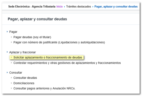 Solicitud de aplazamiento y fraccionamiento de deudas a la Agencia Tributaria