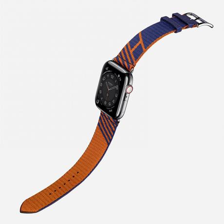 Correa de salto tejida para Apple Watch Hermes Series 6, en azul zafiro y naranja